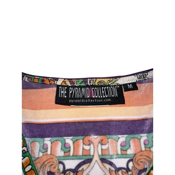 The Pyramid Collection Shift Dress Sz M 3/4 Sleeve Orange Multi Boho Y2K - Picture 3 of 6